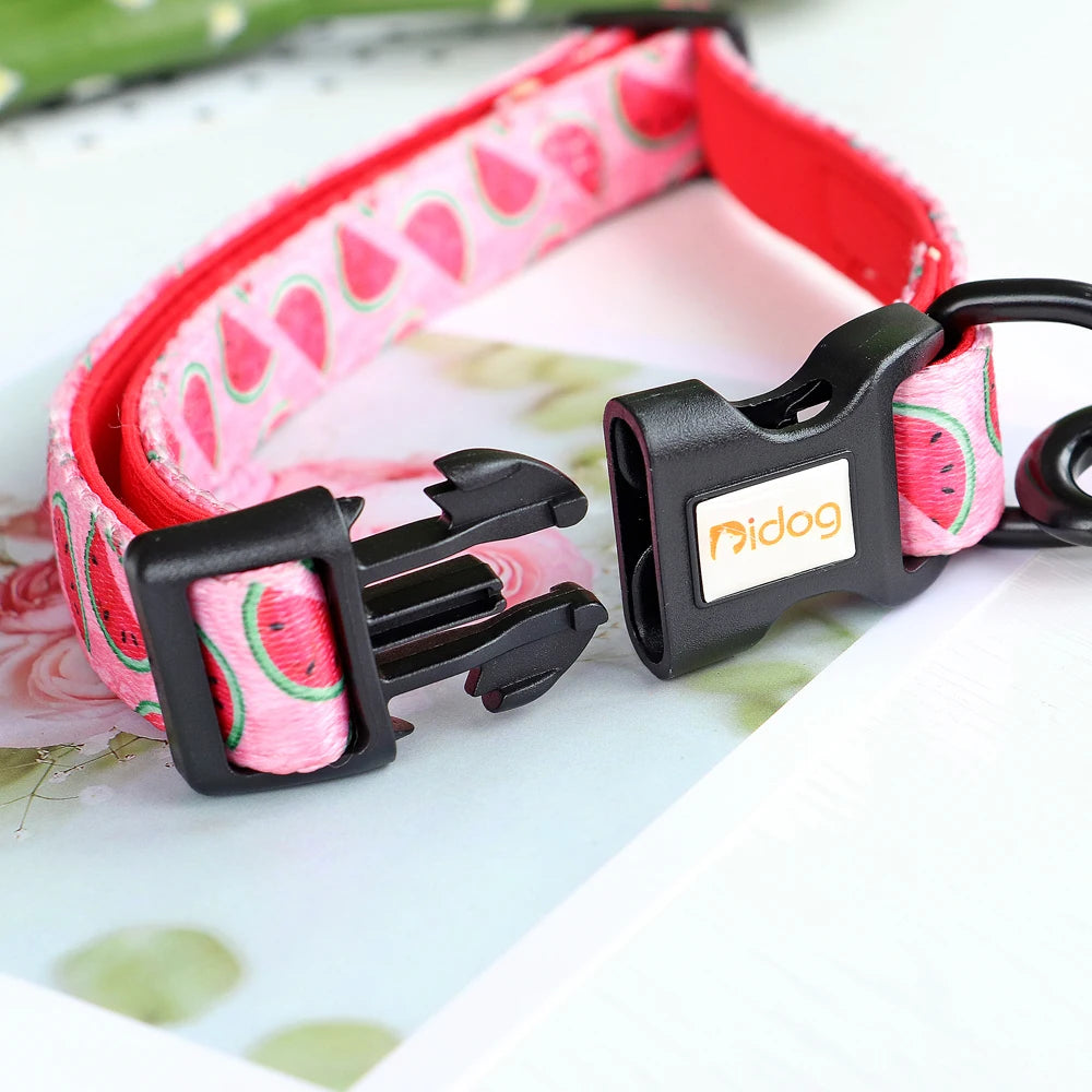 Print Nylon Dog Collar and Leash Set Adjustable Puppy Collars Soft Pet Necklace Walking Leash For Small Medium Dogs Cats Bulldog