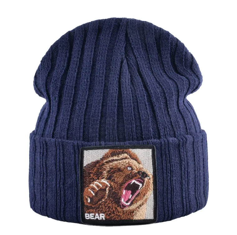 Embroidery Bear Knitted Beanies Hat Men Solid Color Autumn Winter Knitting Boy Skullies Caps Women Streetwear Kpop Gorras Bonnet