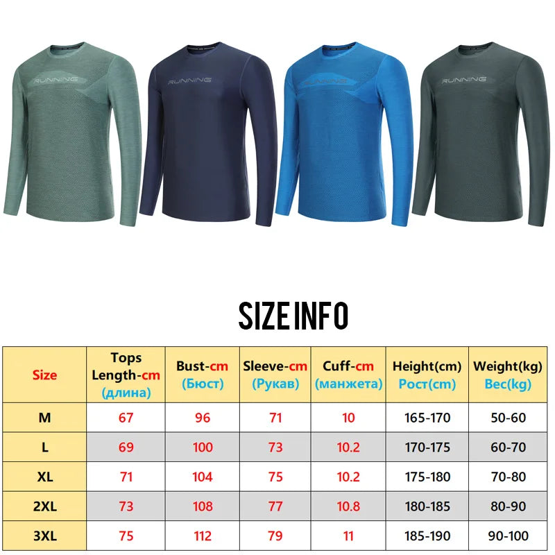 Long Sleeve Running Shirt Man Quick Dry Jogging Prints Workout Fitness Undershirts Outdoor Elastic Training Exercise Tops