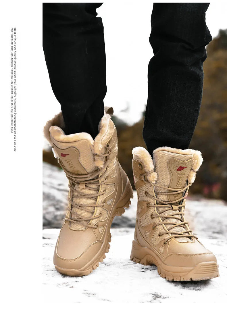 New Warm Plush Snow Boots Men Lace Up Casual High Top Men's Boots Waterproof Winter Boots Anti-Slip Ankle Boots Army Work Boots
