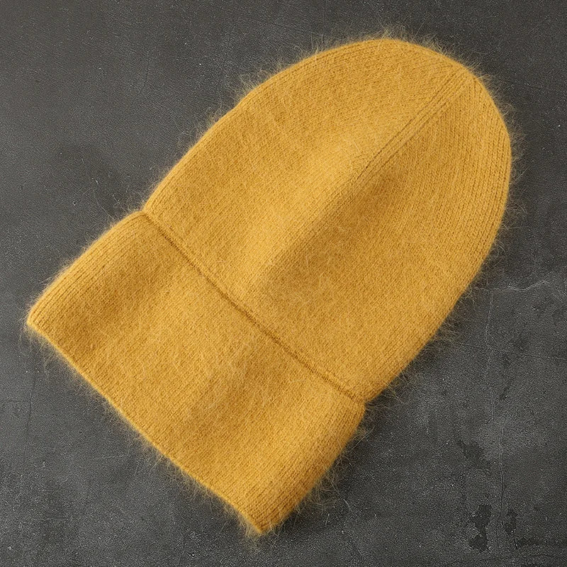 2024 Angora Winter Hat For Womens Rabbit Fur Fluffy Knitted Beanies Hat  Bonnet Female Soft  Warm SKI Skullies  Beanies