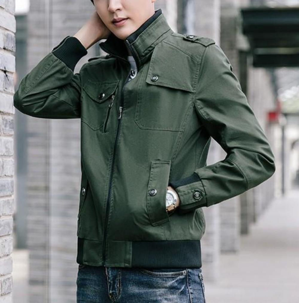 Mens Military Style Casual Jacket with Zipper Design