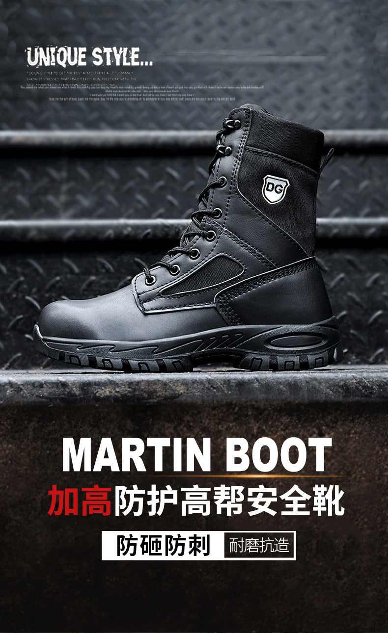 Black High top leather boots Men Indestructible shoes Anti-smash Anti puncture Work Boots Safety Shoes Men Boots Protection Shoe