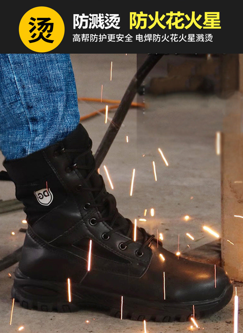 Black High top leather boots Men Indestructible shoes Anti-smash Anti puncture Work Boots Safety Shoes Men Boots Protection Shoe