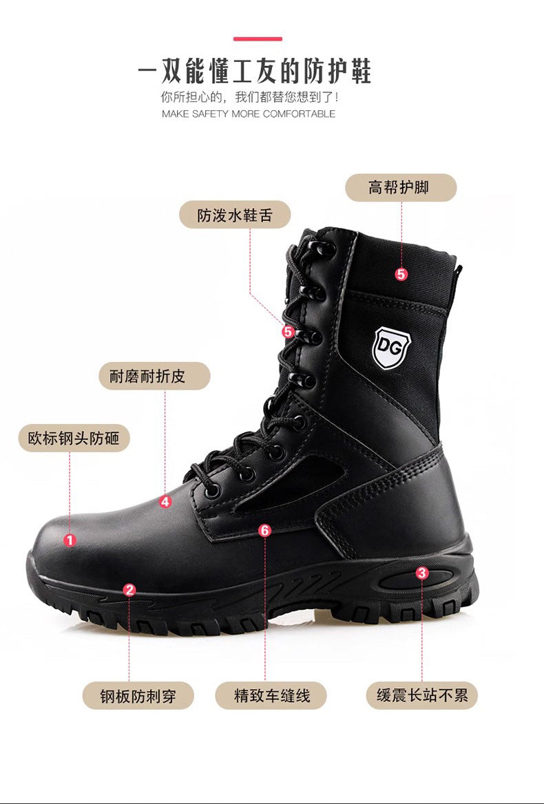 Black High top leather boots Men Indestructible shoes Anti-smash Anti puncture Work Boots Safety Shoes Men Boots Protection Shoe
