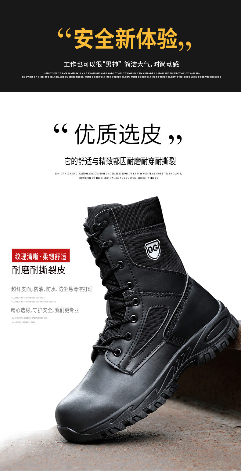 Black High top leather boots Men Indestructible shoes Anti-smash Anti puncture Work Boots Safety Shoes Men Boots Protection Shoe