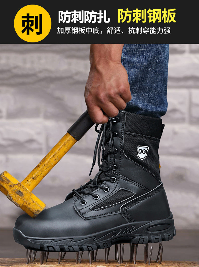 Black High top leather boots Men Indestructible shoes Anti-smash Anti puncture Work Boots Safety Shoes Men Boots Protection Shoe