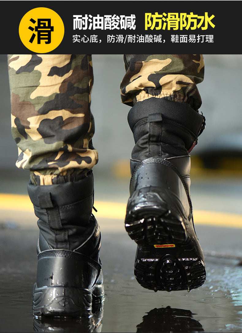 Black High top leather boots Men Indestructible shoes Anti-smash Anti puncture Work Boots Safety Shoes Men Boots Protection Shoe