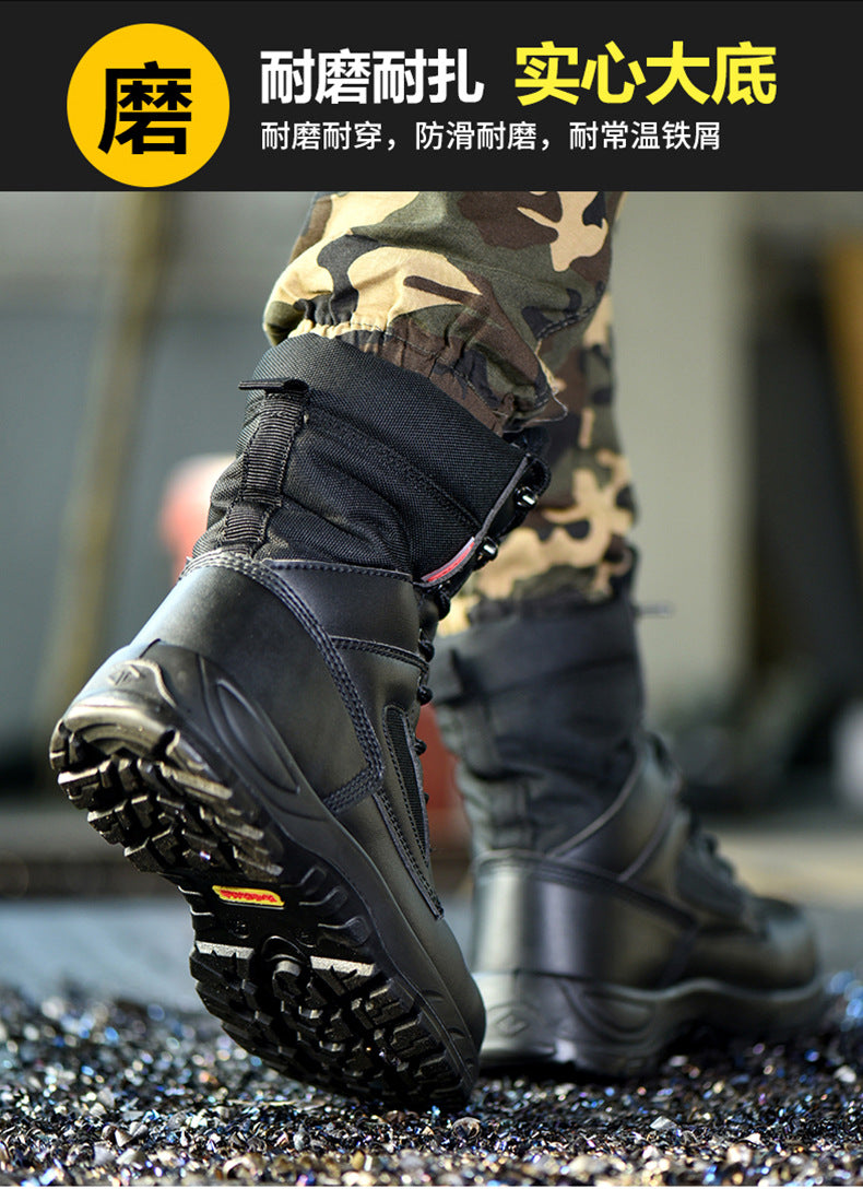Black High top leather boots Men Indestructible shoes Anti-smash Anti puncture Work Boots Safety Shoes Men Boots Protection Shoe
