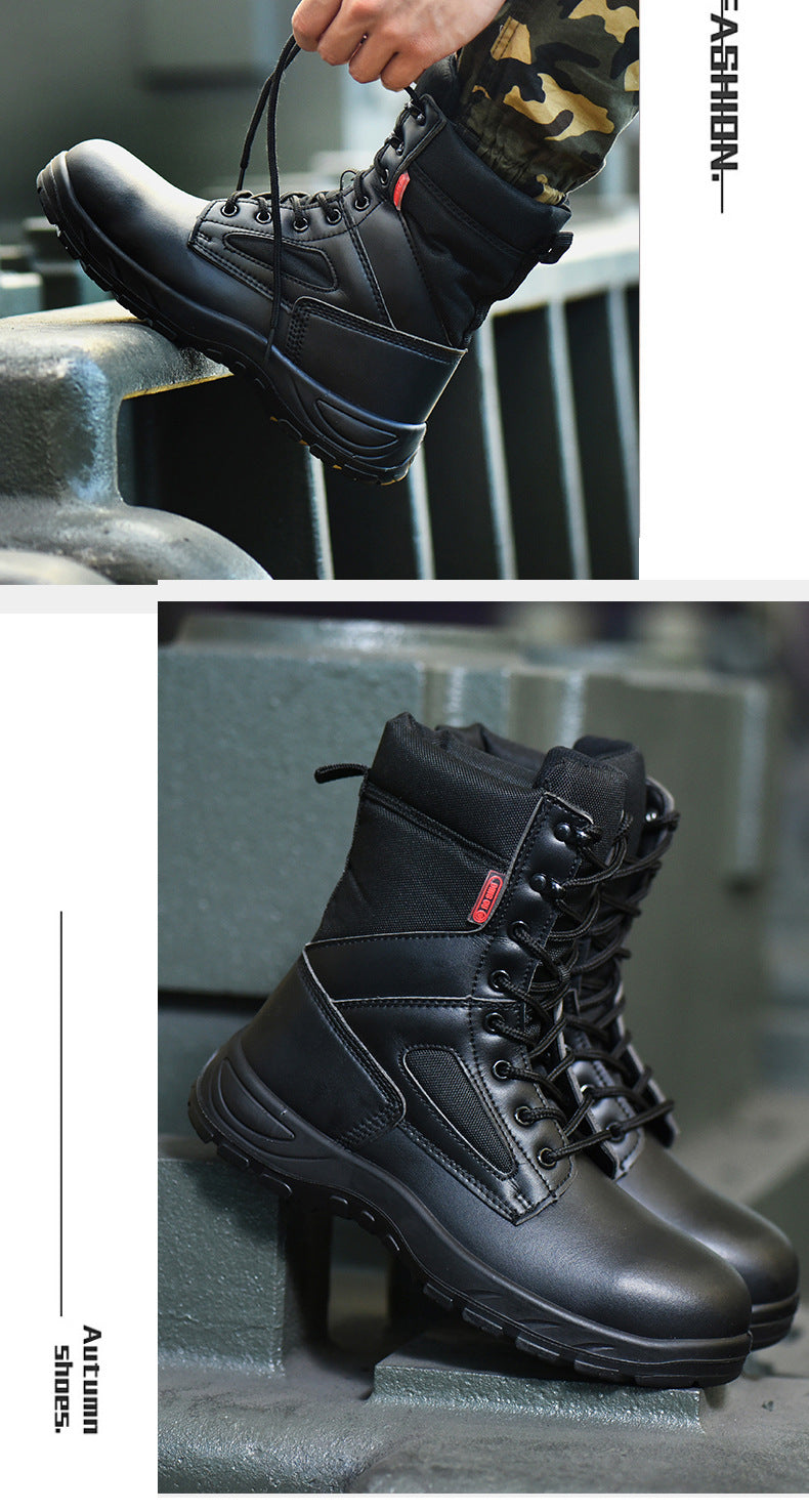 Black High top leather boots Men Indestructible shoes Anti-smash Anti puncture Work Boots Safety Shoes Men Boots Protection Shoe