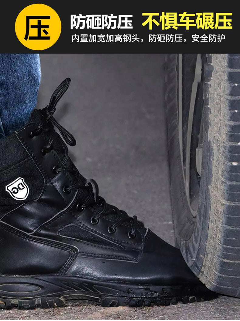 Black High top leather boots Men Indestructible shoes Anti-smash Anti puncture Work Boots Safety Shoes Men Boots Protection Shoe