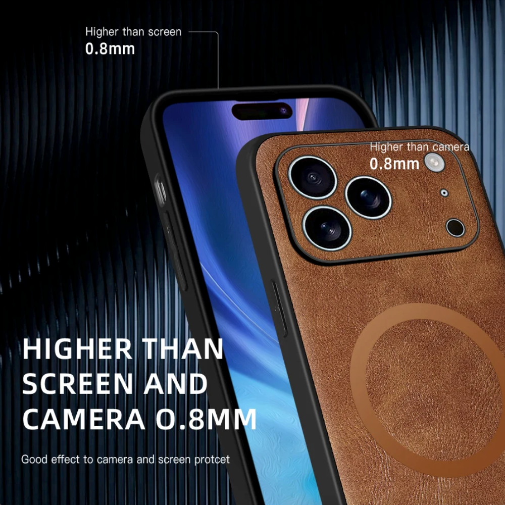 Vegan Leatther Magnetic charging compatible Phone Case for iPhone 13 to 17