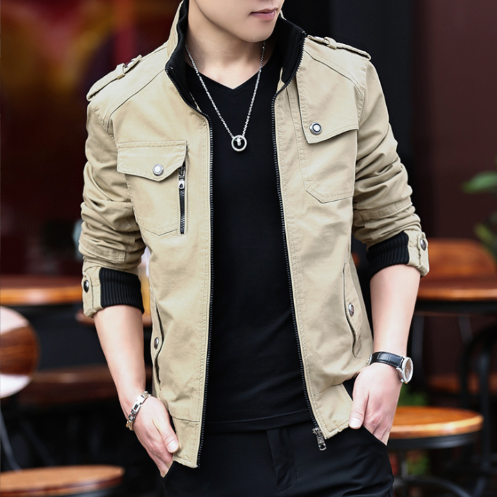 Mens Military Style Casual Jacket with Zipper Design