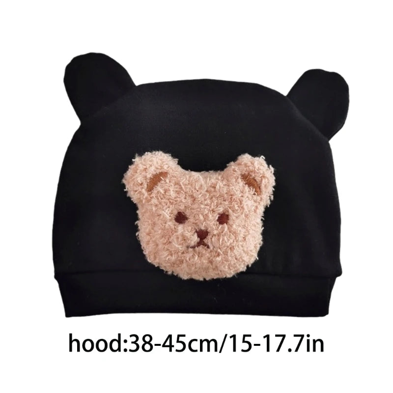 Infant Beanies Caps Baby Hat Cartoon Bear Boneless Muslin Hat Newborn Headwear Windproof Spring Hat 0-3M Baby Hats Dropshipping