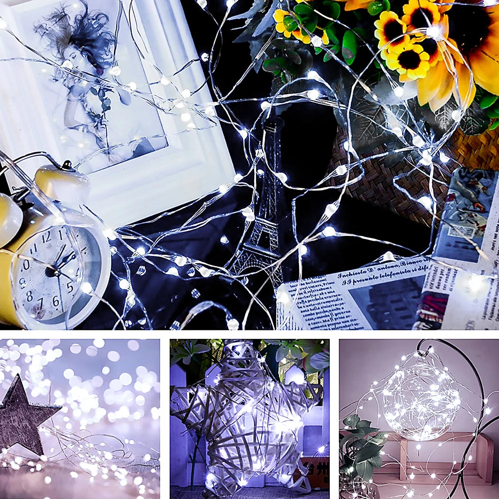 5M/10M/20M USB LED String Lights Copper Silver Wire Garland Light Waterproof Fairy Lights For Christmas Wedding Party Decorative