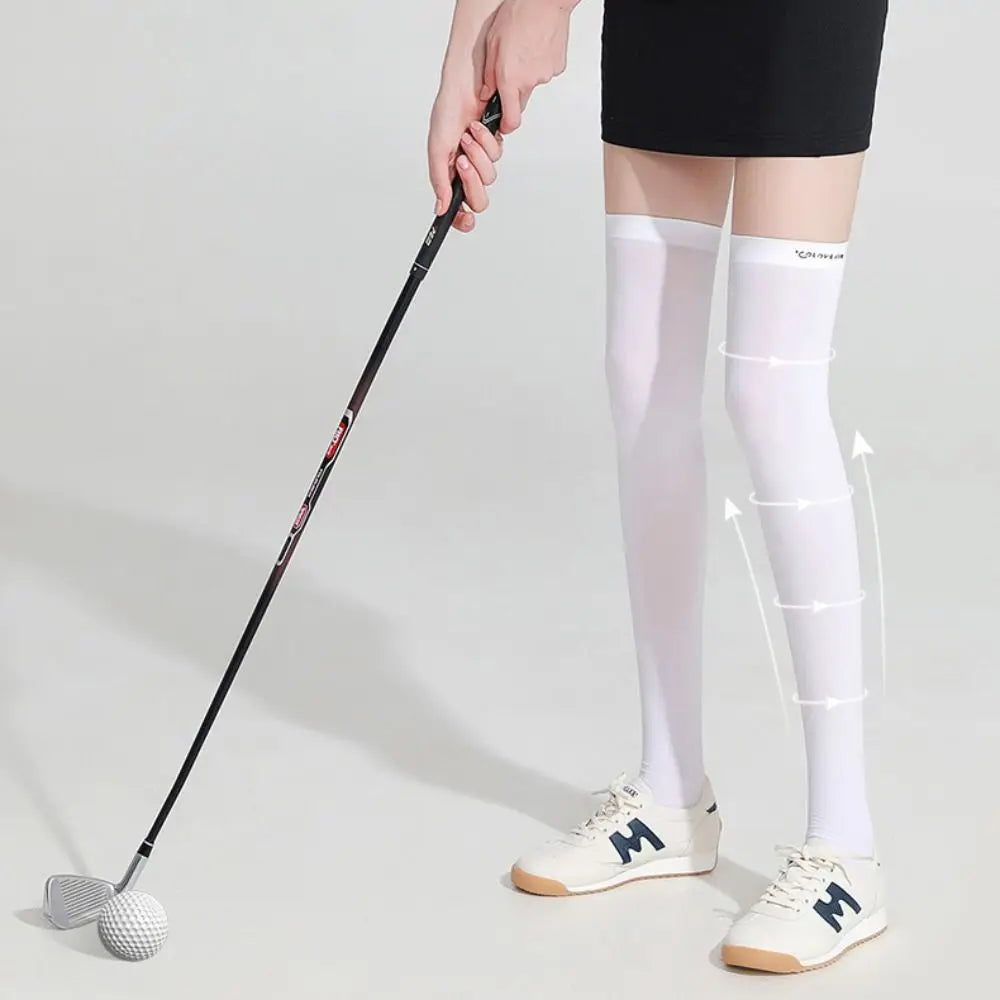 Ice Silk Sunscreen High Socks Black White Tennis Golf Sports Pressure Socks Elastic Breathable Sunproof Leg Protection Socks