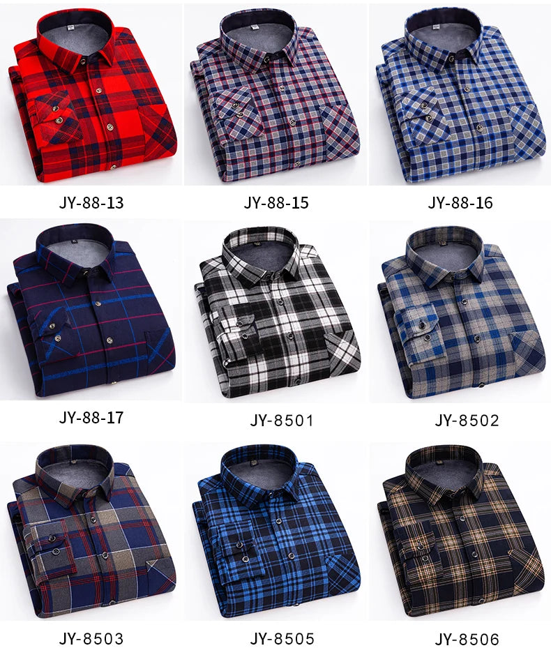 Men's long-sleeved shirt with double-sided fleece thickened warmth, 7XL, 8XL, winter casual and trendy, versatile for the street