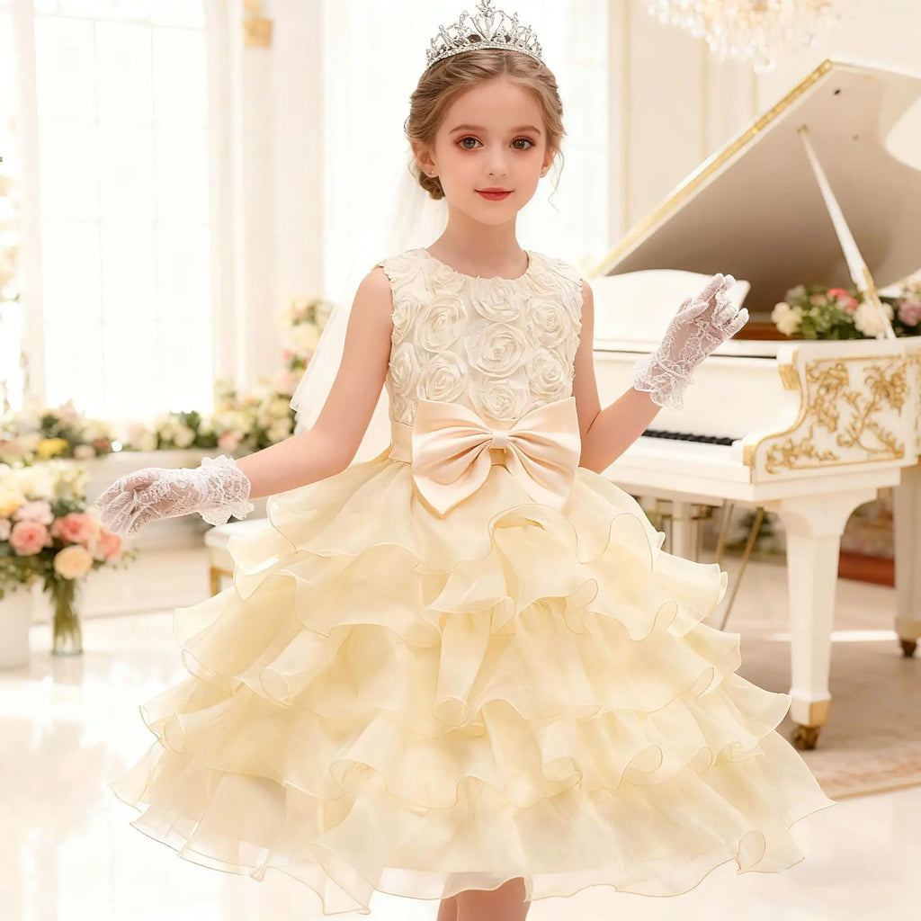 Elegant Dress For Girls Sleeveless Flower Ruffles Gown For Kids Wedding Prom Bridesmaid Birthday Party First Communion Dress