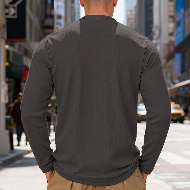 2025 NEW Men's Long Sleeve Henley Shirts Spring Autumn Daily Casual Solid Color Pullover Tops Mens Fashion T Shirt