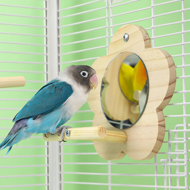 Bird Mirror Wooden Interactive Play Toy With Perch For Small Parrot Budgies Parakeet Cockatiel Conure Lovebird Cage Accessories