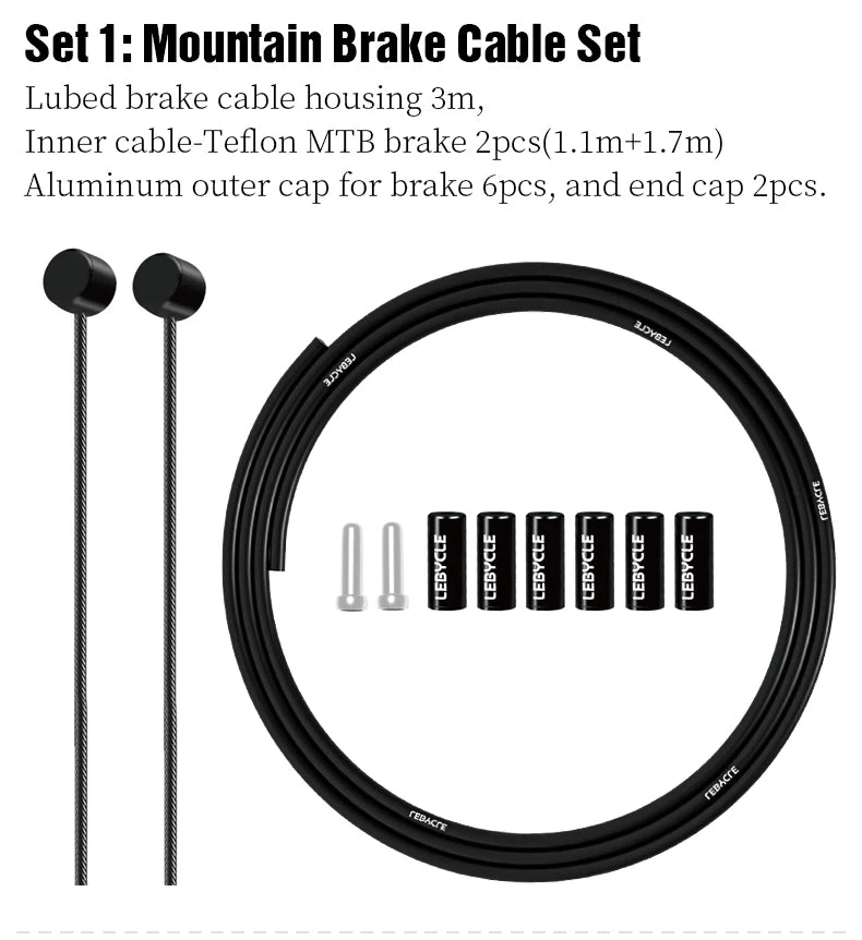 LEBYCLE MTB Road Bicycle Brake Line 1.7m Derailleur Shift Inner Wire 1.55/2.1m Brake Hose 2.5m Teflon Coated Bike Cable