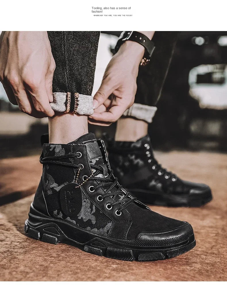 Boots For Men Autumn High Top Camouflage Desert Casual Flats Mens Boot Breathable Non Slip Work Shoes Zapatillas Hombre