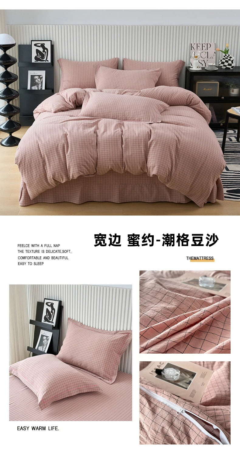 New Cotton Quilt Cover Plaid Yarn-dyed Washed Single Douvet Bed 160x210 220x240 Skin Friendly Comfortable Large Size Bedding