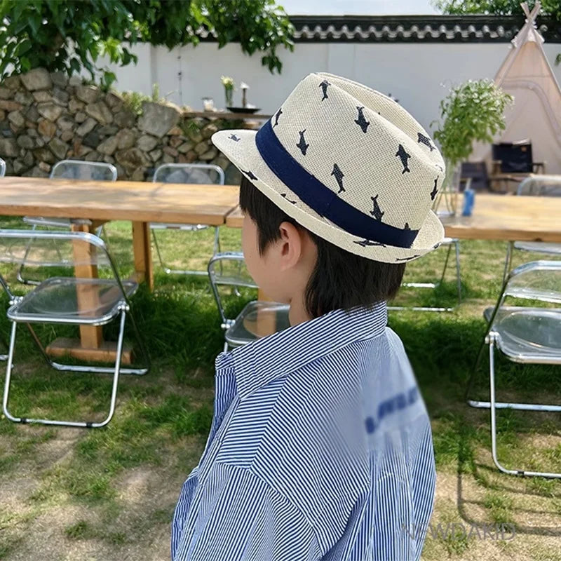 Summer Children'S Straw Hats Korean Sun Protection Boys Girls Jazz Hats Breathable Straw Hats British Small Top Hats Visor