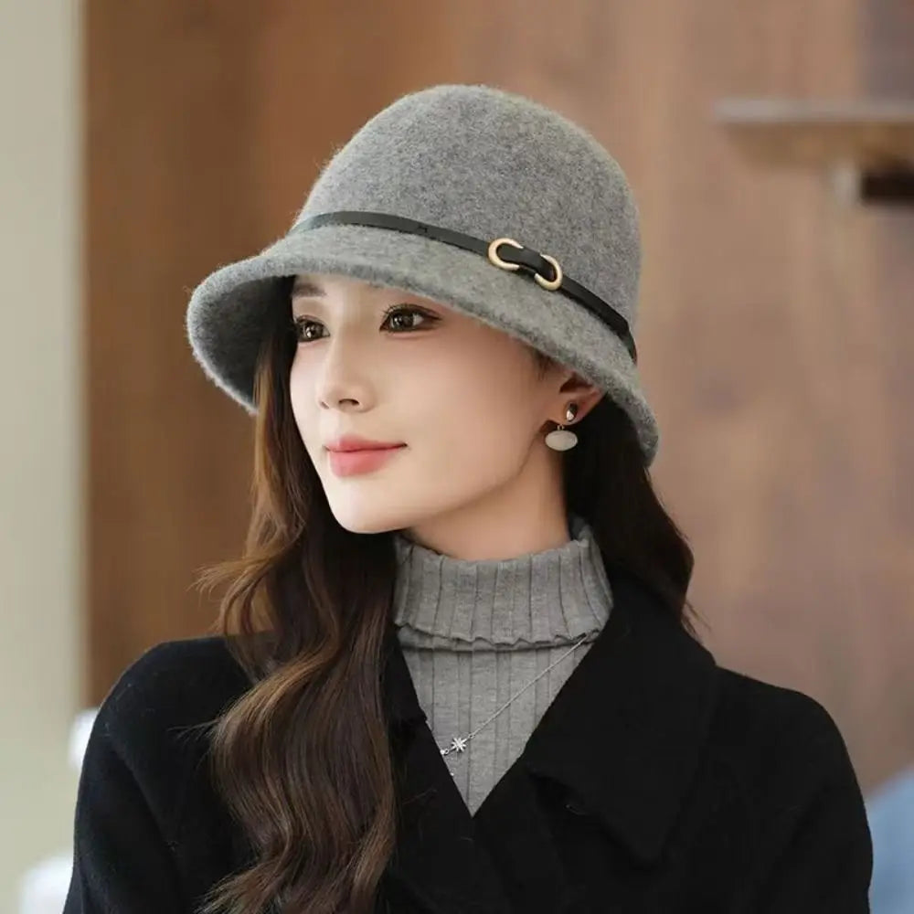 Casual Woolen Wool Fisherman Hat Elegant Pure Color Women's Formal hat Korean Style British Style Basin Hat Autumn