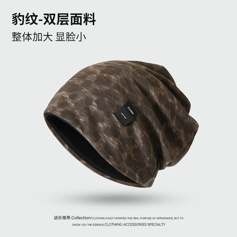Y2K Retro Leopard Print Patch Beanies for Women Spring and Autumn Travel Casual Versatile Show Face Small Elegant Pullover Hat
