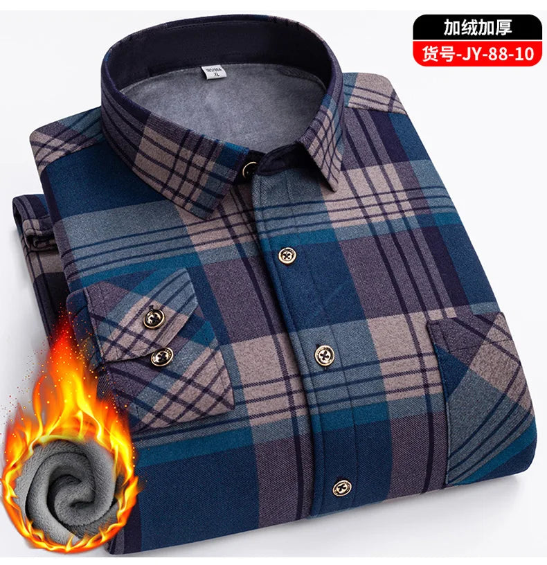 Men's long-sleeved shirt with double-sided fleece thickened warmth, 7XL, 8XL, winter casual and trendy, versatile for the street