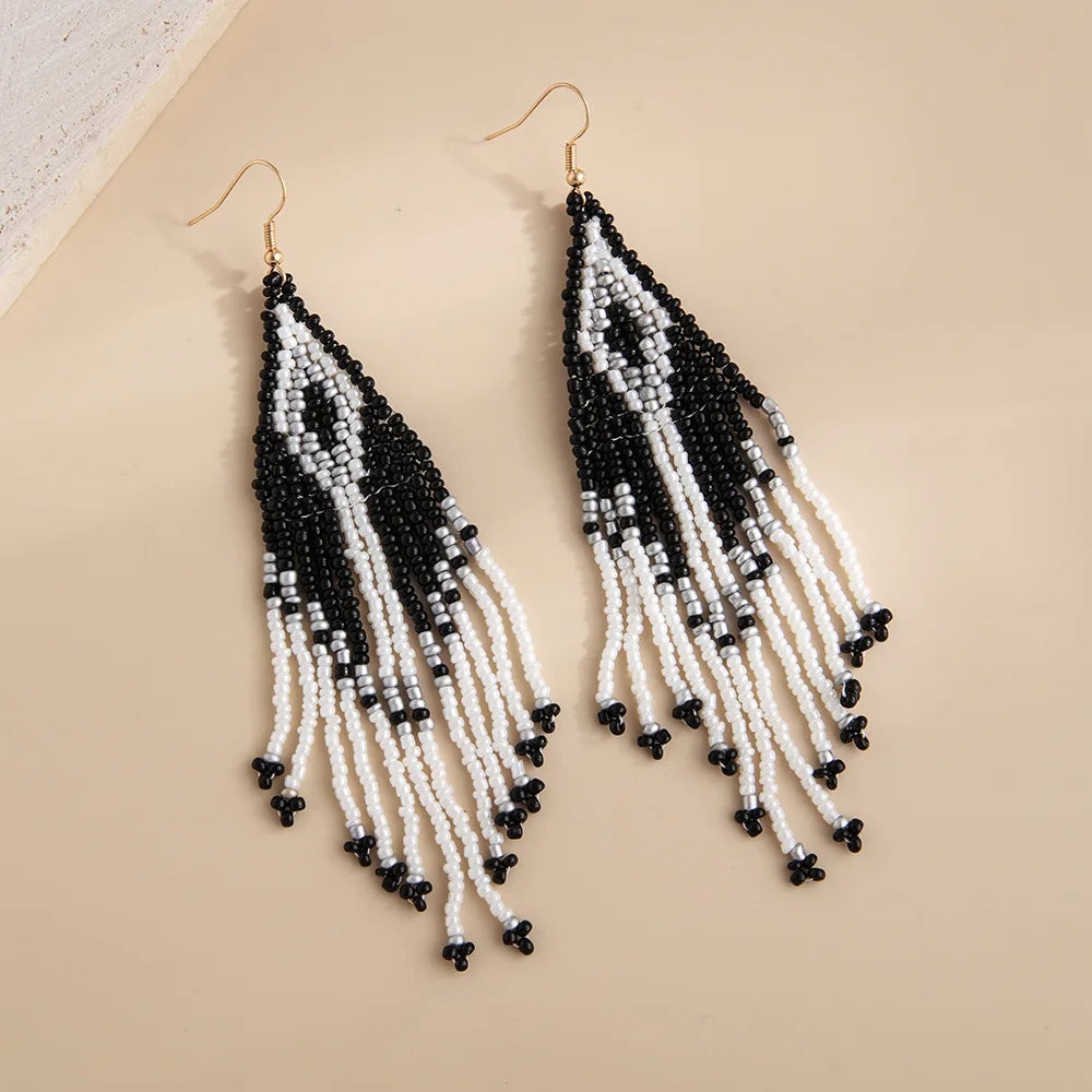 Hanging Earrings Jewelry For Women Handmade Colorful Beaded Tassel Long Earrings Bohemian Vacation Style Earrings Jewelry