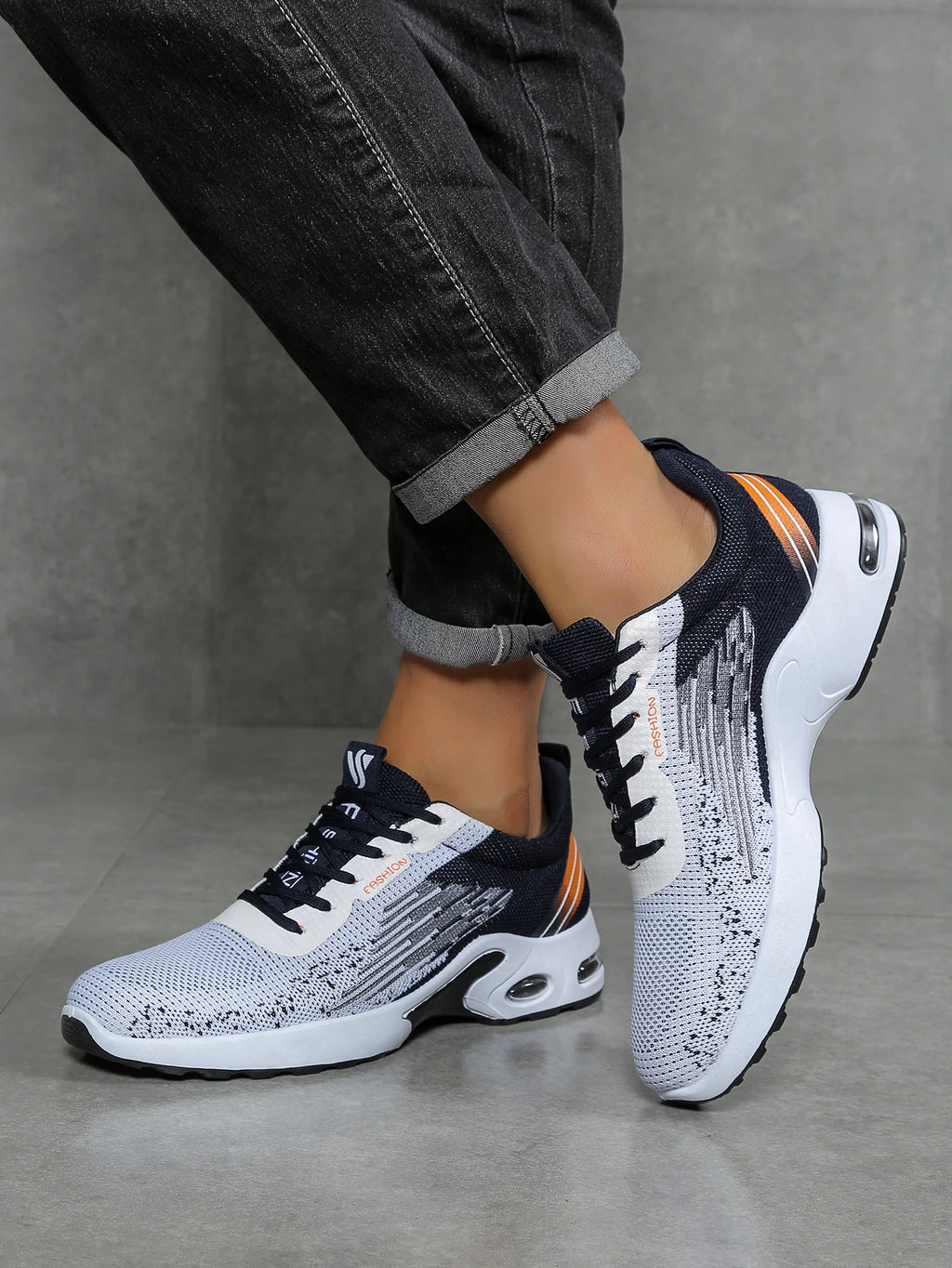 Men's shoes, men's casual shoes, breathable mesh, air-cushioned, soft-soled, color-blocked fashionable sports shoes