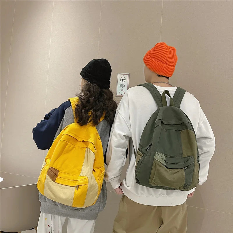 Fashion Panelled Women Backpack Canvas Kawaii Girl Travel Book Bags College Lady Laptop Backpacks Cute Travel Rucksack Schoolbag