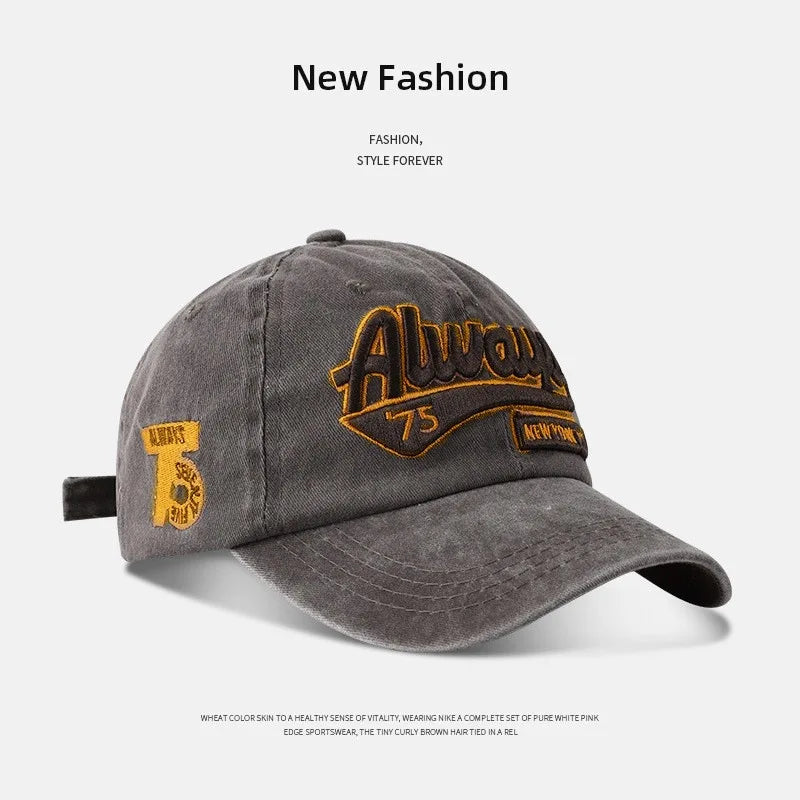 Retro Embroidered Baseball Hats for Men and Women Cotton Hip Hop Soft Top Hats Outdoor Sports Sunscreen Snap Personalized Letter