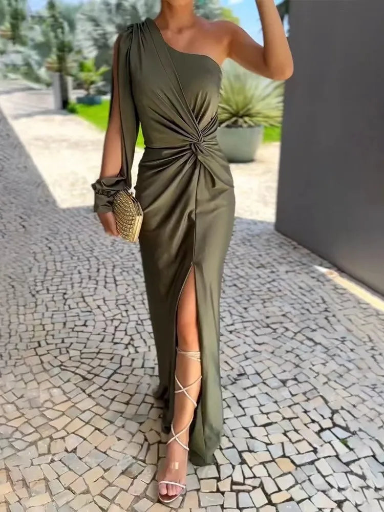 Elegant Sexy Off Shoulder Dress For Women Fashion Diagonal Collar Sleeveless Package Hip Dresses Robe Femme Formal Evening Party