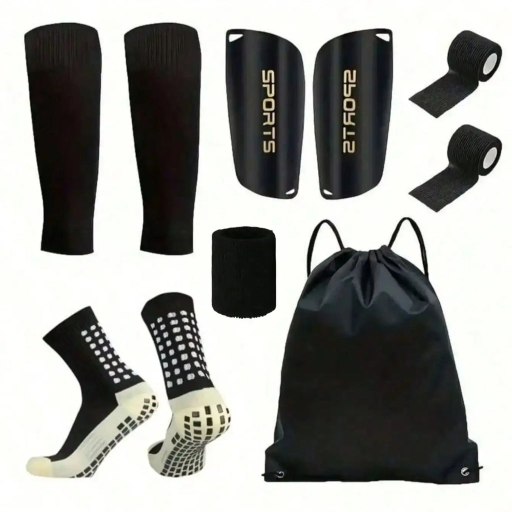6-Piece Soccer Gear Set - Includes Grip Socks, Shin Guards, Protective Gear & Drawstring Bag with Fastening Straps & Sports Tape