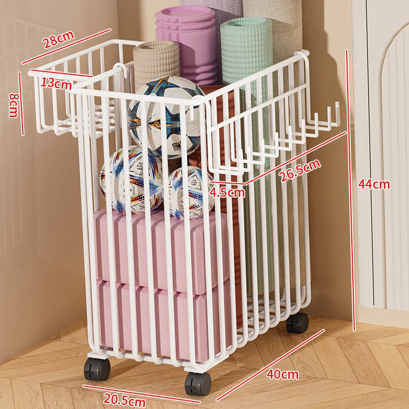 Modern mat Yoga Mat Storage Basket with Wheels Home Sports Equipment Organizer Badminton Storage Fitn Gear elf