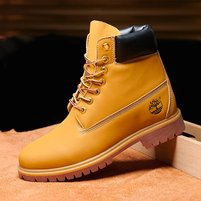 Boots Men High Top Boots Men's Leather Shoes Winter Fashion Shoes Outdoor Sneakers Lace Up Non-Slip Ankle Boots Male