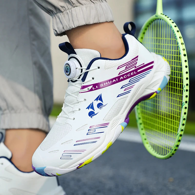 Men's and women's tennis shoes, badminton shoes, table tennis shoes, double row rotating buckle, low top leather sports shoes, v