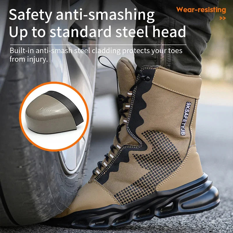 New Fashion 2024 Men Boots Safety Shoes Security Steel Toe Cap Military Boots Working Steel Toe Anti-Smashing Men's Work Boots