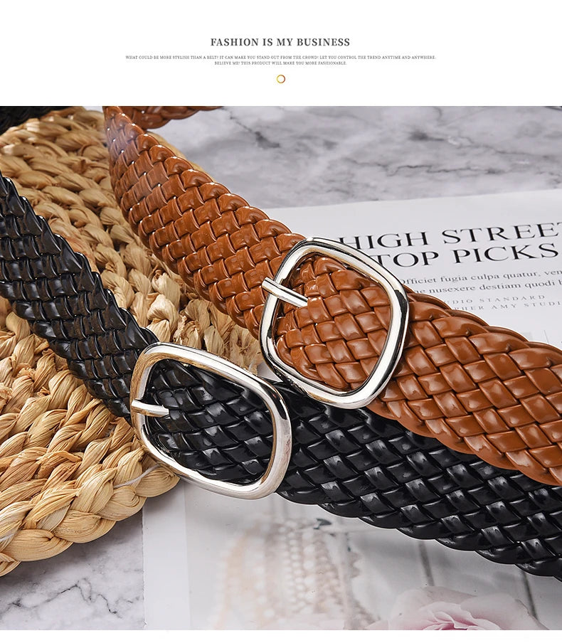 Fashion Women Braided Bright Colors Belts Ladies Waist Ornament No Holes All Matching