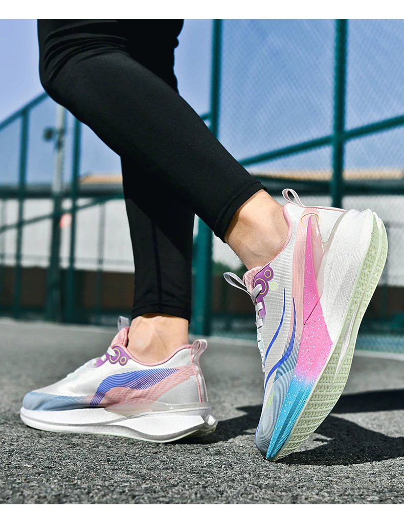 Sports Men Running Shoes Carbon Board Speciality Marathon Breathable Lightweight Women's Comfortable Athletic Nonskid Sneakers