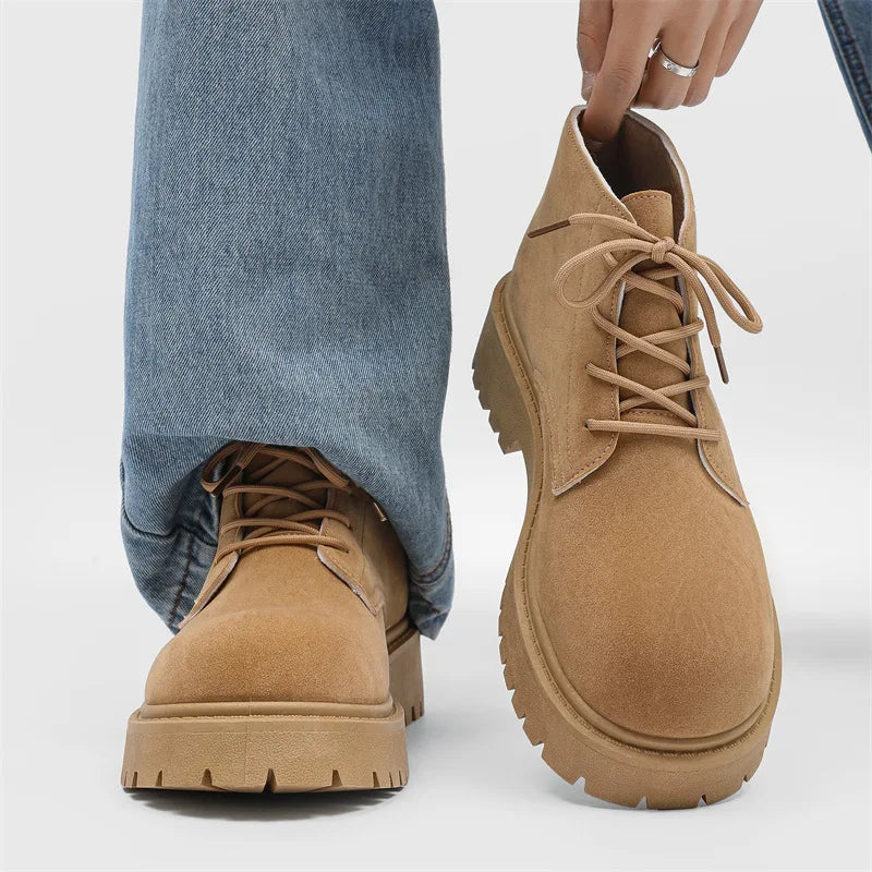 Men's High Top Platform Boots British Style High-end Chelsea Boots Fashion Retro Men Tooling Ankle Boots Mens Shoes Botas Hombre