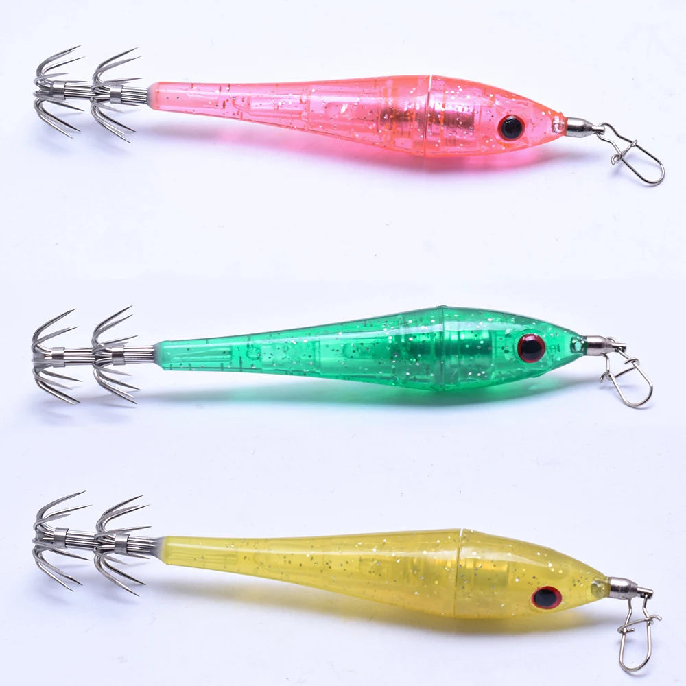2 pcs LED underwater lure light, simulated bait with hook, electronic wooden shrimp, powerful double-layer squid hook