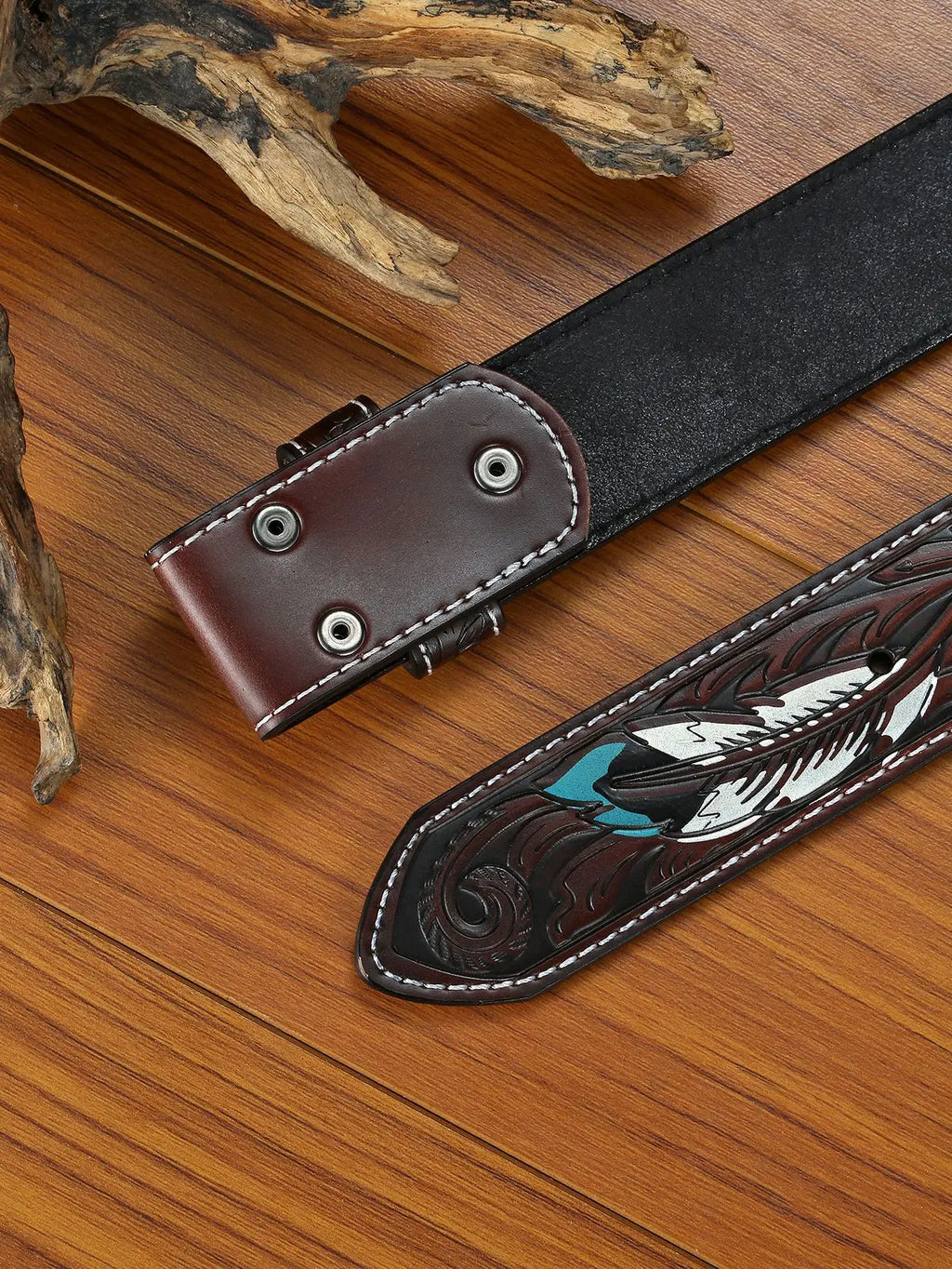 Genuine Leather Embossed Belts for Men&Women Cowboy punk wind pressure flower feather retro same style For 4CM Wide