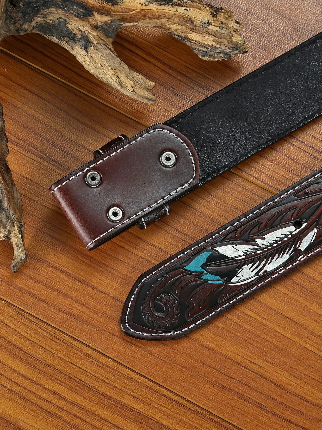 Genuine Leather Embossed Belts for Men&Women Cowboy punk wind pressure flower feather retro same style For 4CM Wide