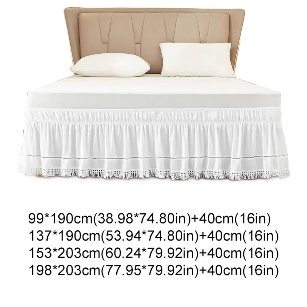 Bed Decoration Elastic White Fringed Bed Skirt Stretchable Dust-proof Under-bed Covering Skirt Ruffled Romantic Bedspread Inn