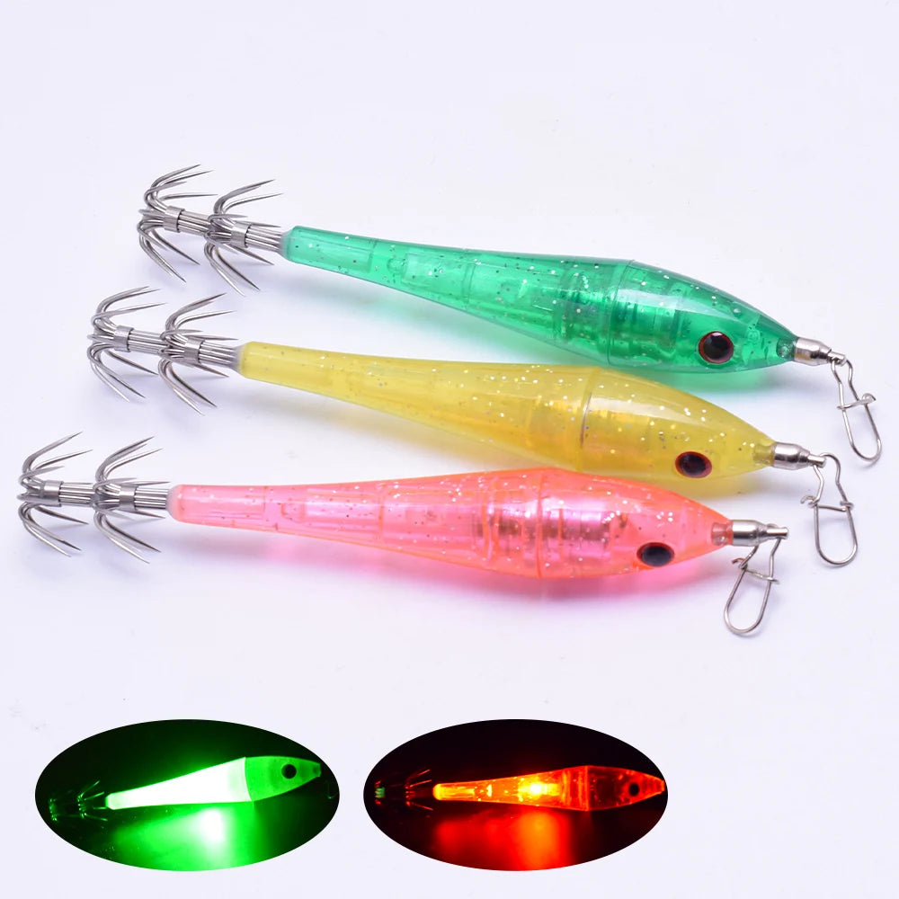 2 pcs LED underwater lure light, simulated bait with hook, electronic wooden shrimp, powerful double-layer squid hook