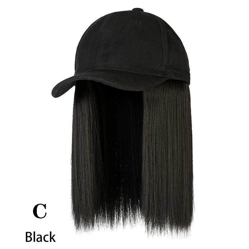 Beanies Hat With Hair Wigs For Women 24 inch Long Straight Hair Synthetic Wig Warm Soft Ski Knitted Autumn Winter Cap